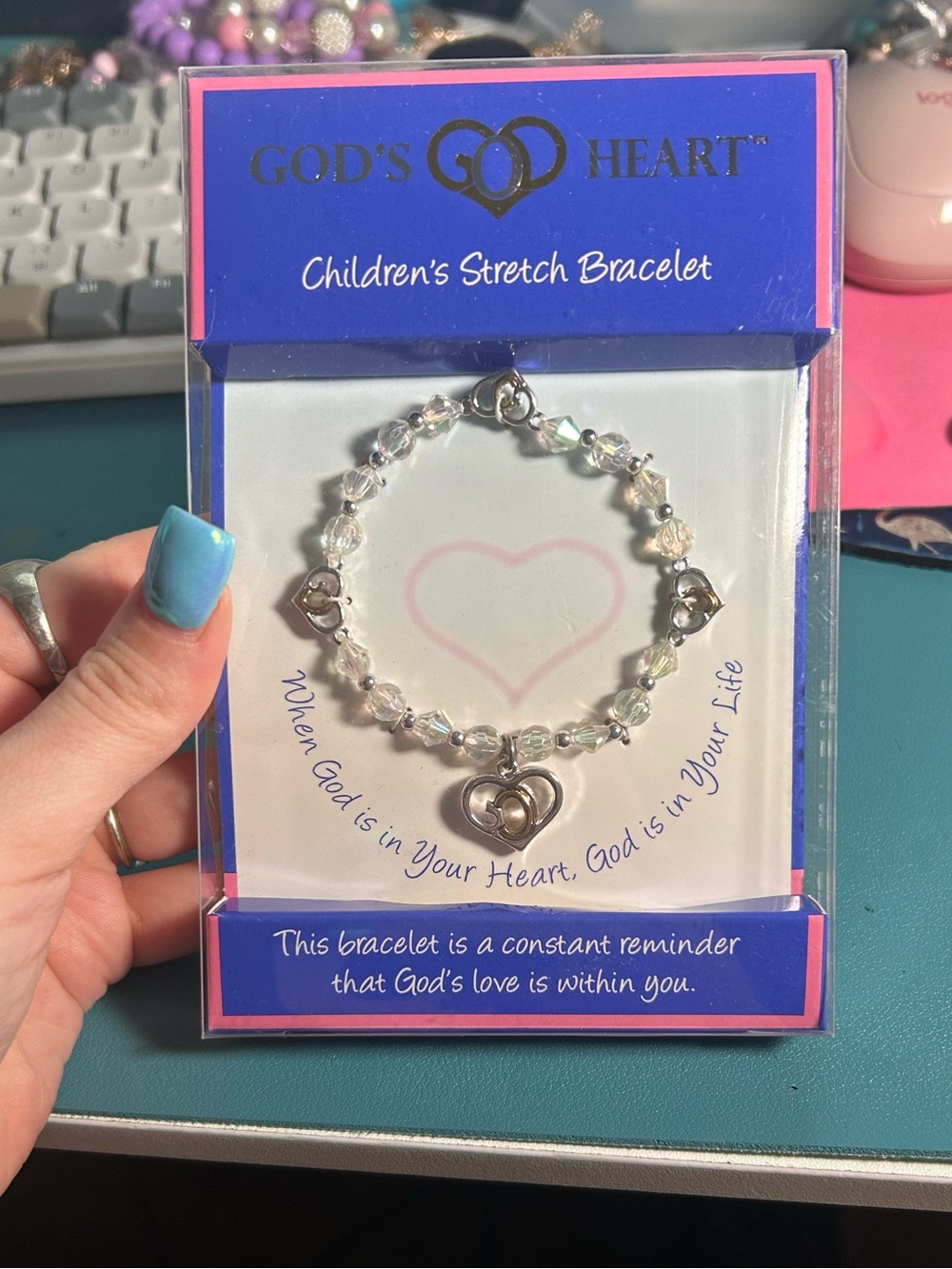 God’s Heart Children’s Stretch Bracelet Faith Christian Heart Charm Gift New